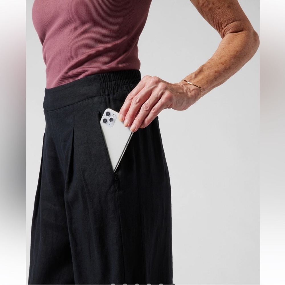 Athleta Playa Linen Wide Crop Pant Black Wide-Leg Cropped Pants size 12 Tall 12T - Picture 2 of 15